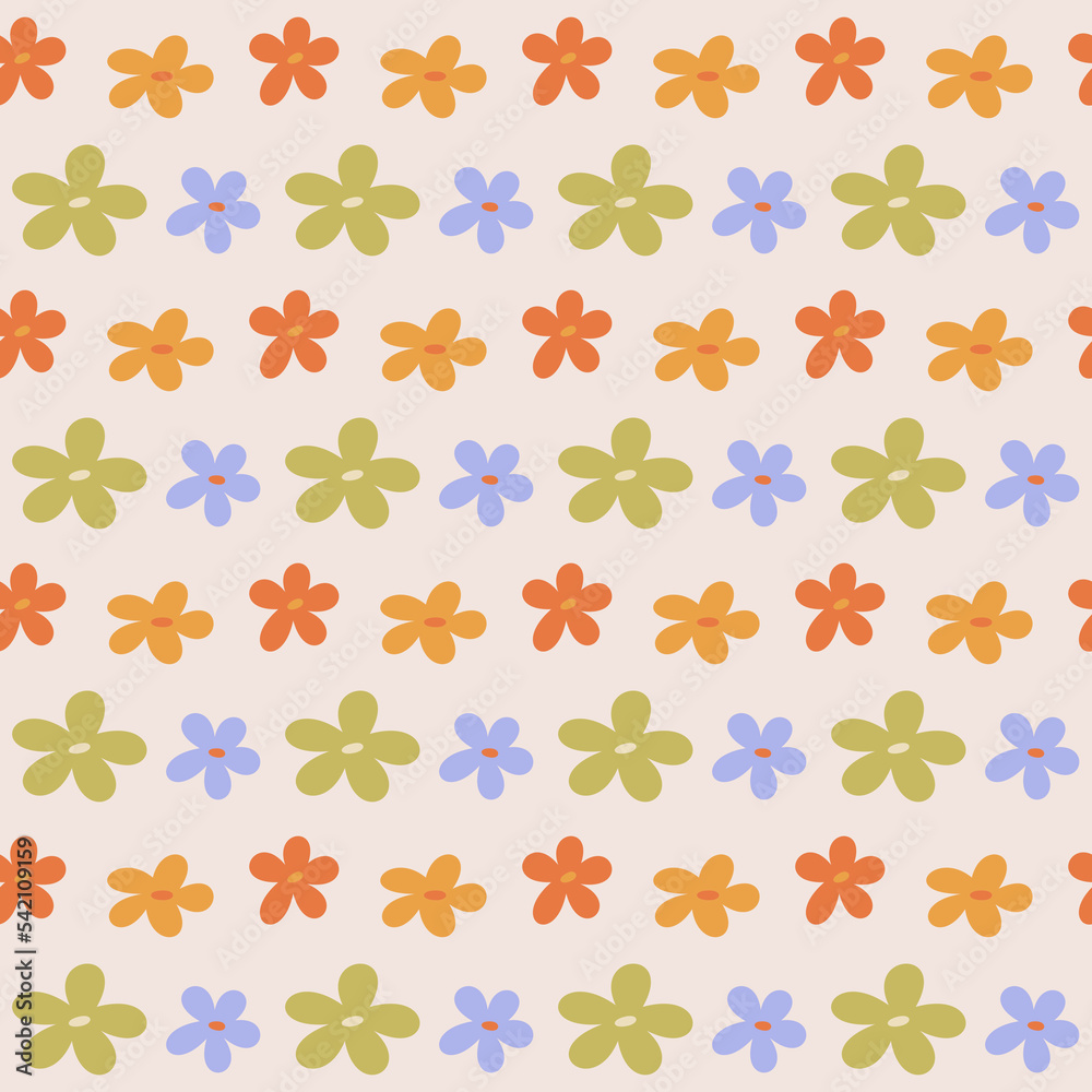 Hand drawn cute flowers seamless vector pattern. Stylish floral background.