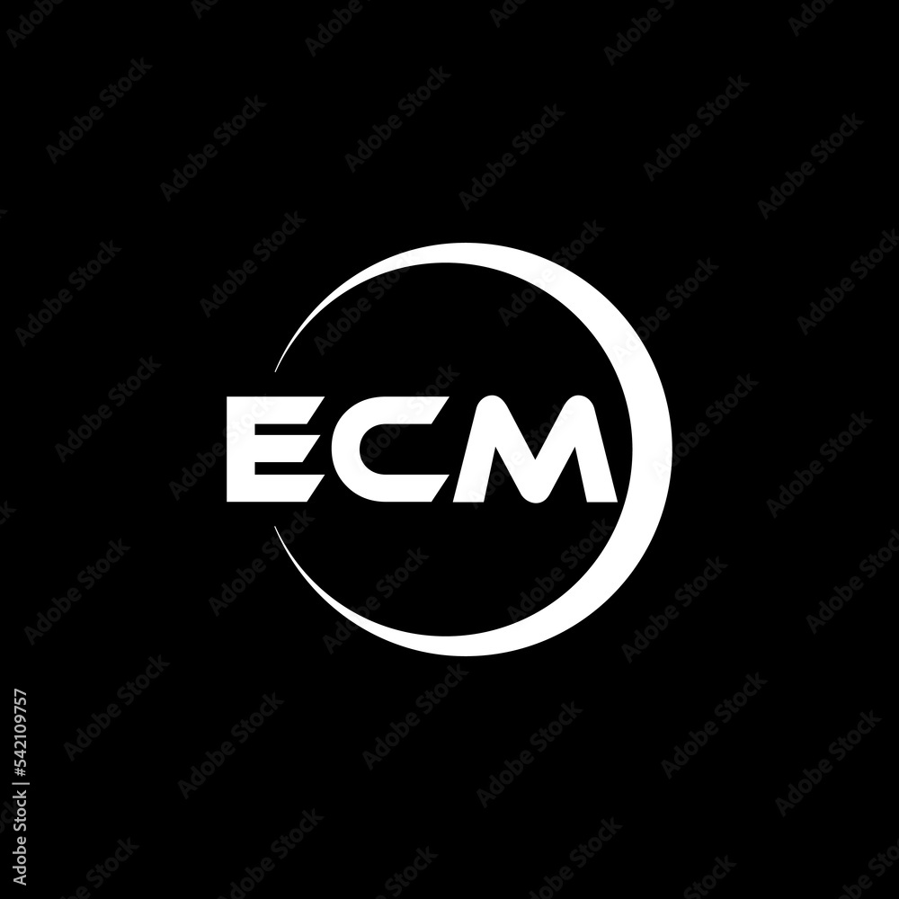 ECM letter logo design with black background in illustrator, cube logo, vector logo, modern alphabet font overlap style. calligraphy designs for logo, Poster, Invitation, etc.