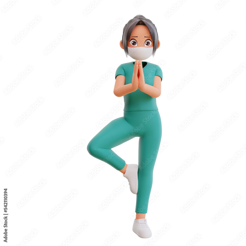 3d render cute nurse with mask 3d render cute nurse with mask