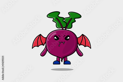 Cute mascot cartoon Beetroot character as dracula with wings in cute modern style 