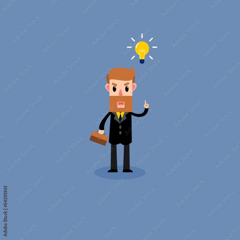 Businessman with ideas. Happy businessman creating a of idea. Business Concept. Vector illustration Businessman with ideas. Happy businessman creating a of idea. Business Concept. Vector illustration