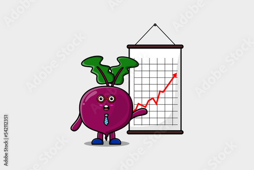 Cute cartoon Beetroot businessman present information in flat modern style design