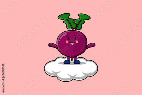 Cute cartoon Beetroot character standing in cloud vector illustration