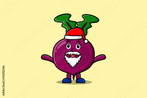 Cute Cartoon mascot character Beetroot santa claus character christmas illustration