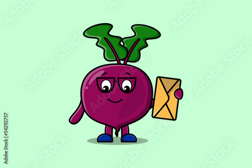 Cute cartoon Beetroot holding envelope with cartoon vector illustration style