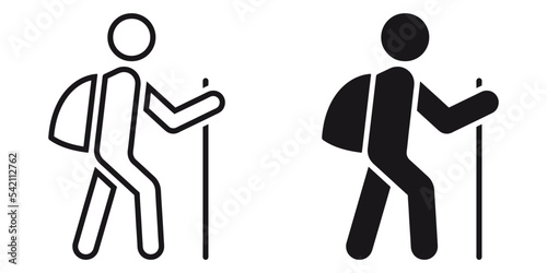 ofvs203 OutlineFilledVectorSign ofvs - person hiker backpack vector icon . isolated transparent . human . black outline and filled version . AI 10 / EPS 10 . g11543