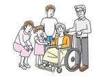 車椅子の高齢の父と仲の良い3世代家族