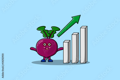 cute cartoon Beetroot with rising sign graphic in flat 3d modern design