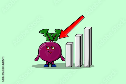 cute cartoon Beetroot with down sign graphic illustration in flat 3d modern design