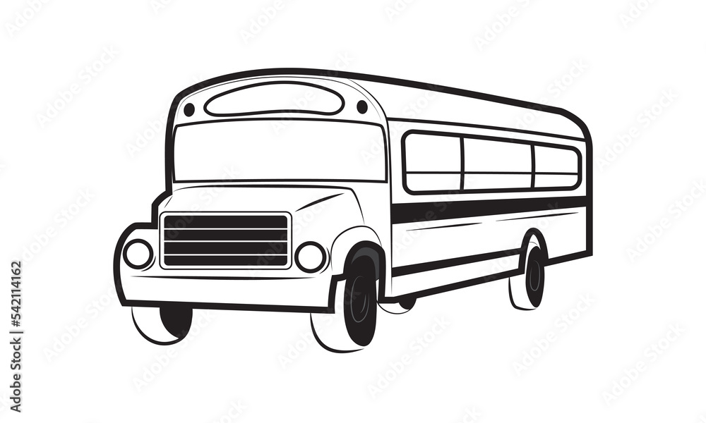 School Bus vector isolated on white. Cartoon bus icon, transportation symbol.