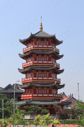 Pagoda in Pantjoran, Pantai Indah Kapuk, Jakarta looks great. It is a popular place in Jakarta. Some people go there to refreshing. photo