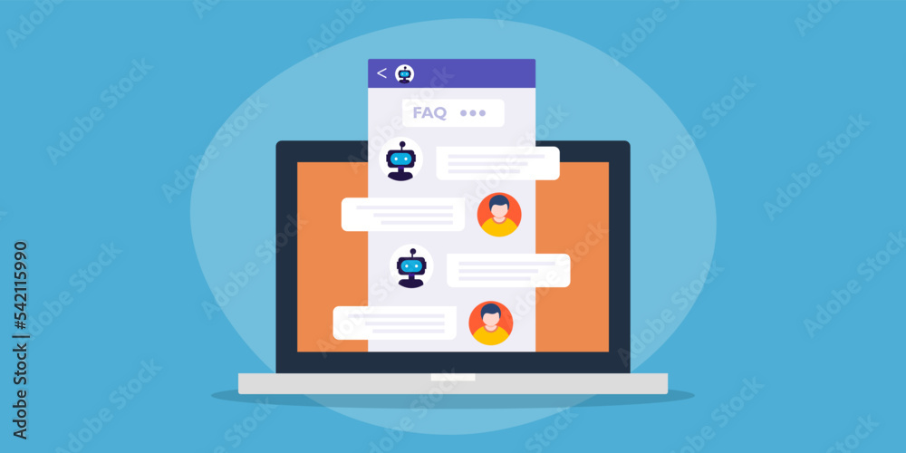 Customer service ai driven chatbot on web page answering customer questions, business automation concept. Customer service ai driven chatbot on web page answering customer questions, business automation concept.