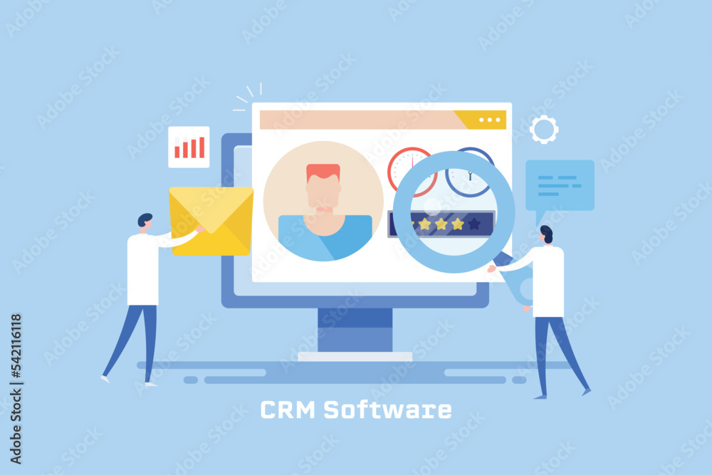 CRM software managing customer information data and helping business people communicate with clients and prospects.