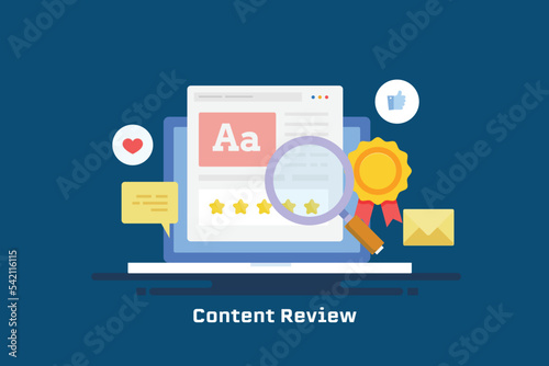 Content audit, review information before publication, checking quality and proof-reading concept, vector banner.