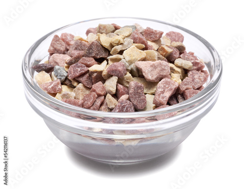 gravel in glass bowl for house plats planting isolated on white background