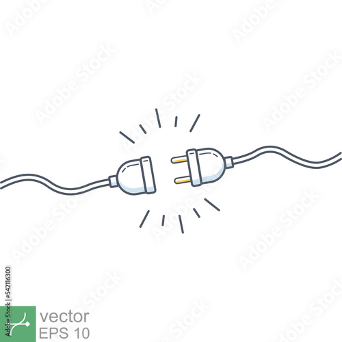 Unplugged icon. Electric Plug and Socket unplug outline design vector. 404 error background web banner, Electric wire shock, disconnection, loss of connect. EPS 10.