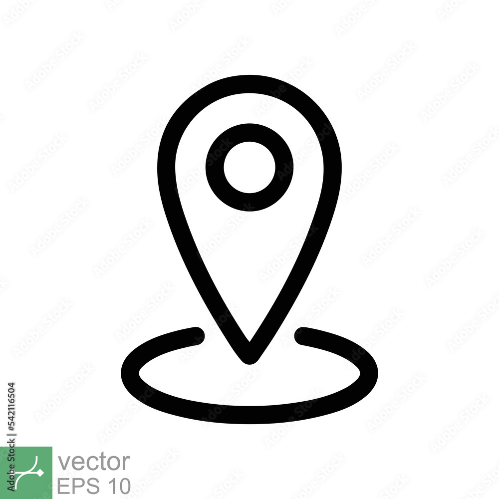 Pin location icon. Simple outline style. Map marker, place position, globe label, gps technology concept. Thin line vector illustration isolated on white background. EPS 10.