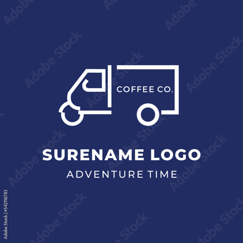 tuk tuk vehicle coffee beach logo with palm illustration custom logo design vector illustration