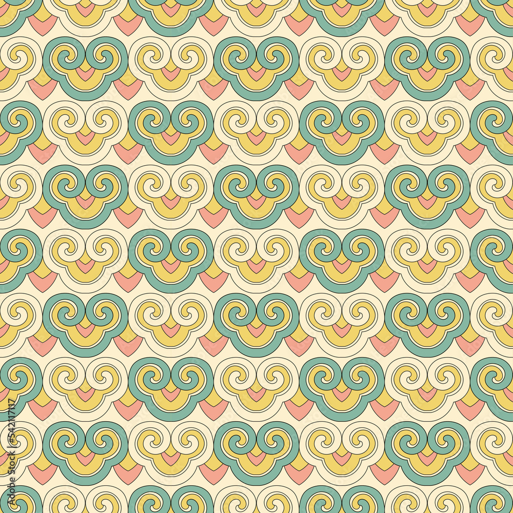 Seamless background elegant color spiral curve cross Japanese retro pattern Seamless background elegant color spiral curve cross Japanese retro pattern
