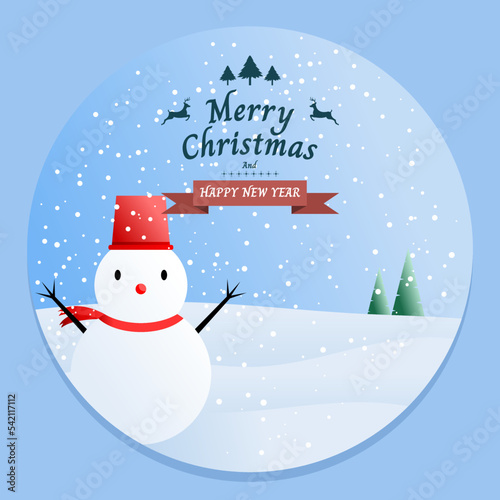 Design for Christmas day festival with Snowman. Merry Christmas and Happy new year Text. Letters for the holiday greeting gift poster. Xmas card. Vector illustration. © Apirak