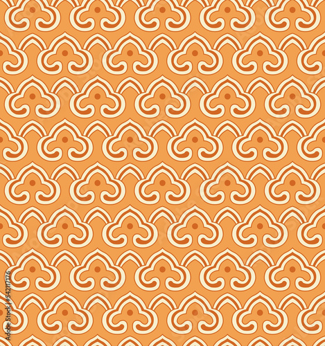 Seamless background retro orange oriental curve cross round spiral frame