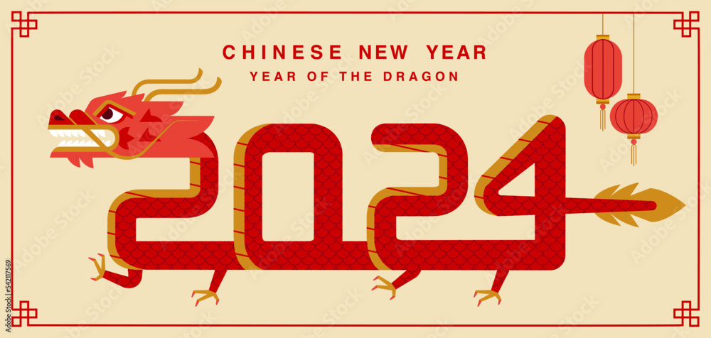 Lunar new year, Chinese New Year 2024 , Year of the Dragon , zodiac vector  de Stock | Adobe Stock