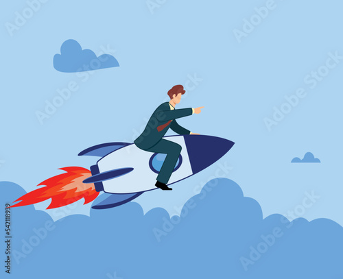 businessman riding a rocket. flat design vector