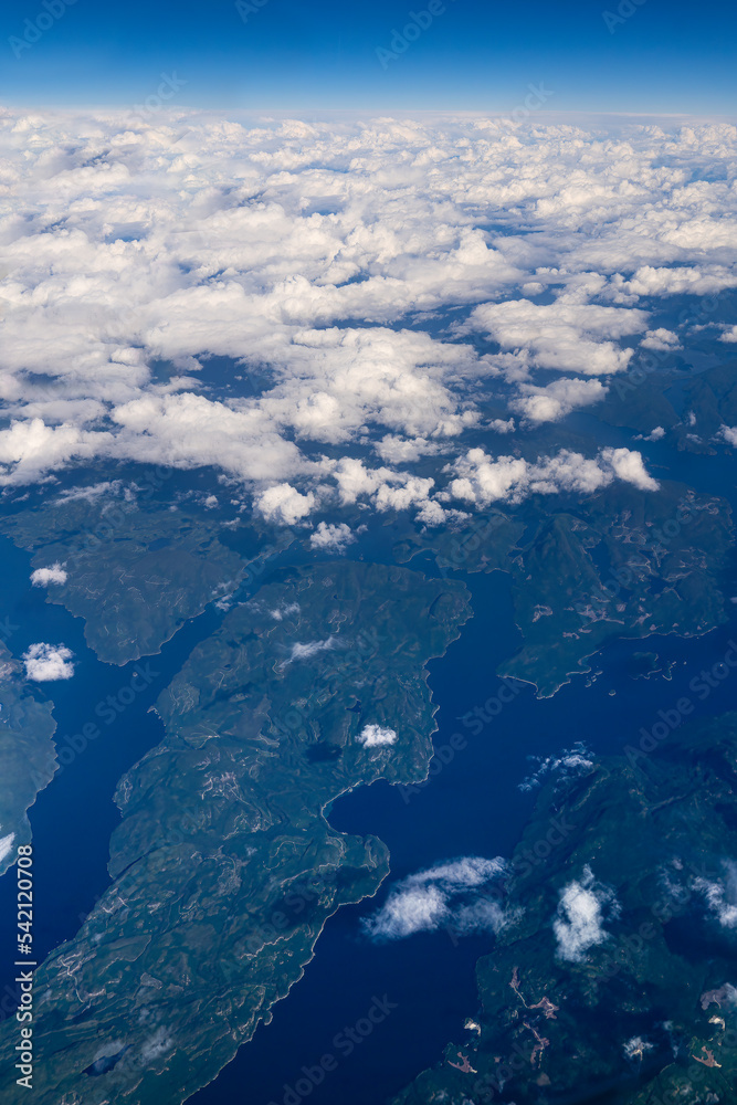Aerial view of West Thurlow Island in British Columbia, Canada