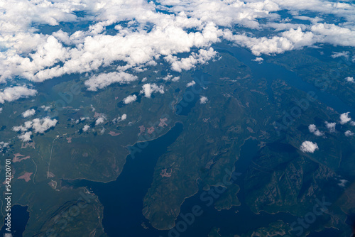 Aerial view of Jackson Bay and Heydon Lake in British Columbia, Canada