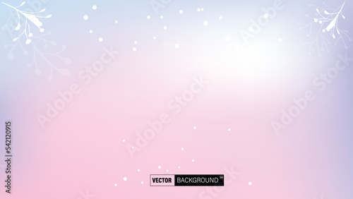 Blurred light winter snowflakes white botanical on multicolor gradient background.