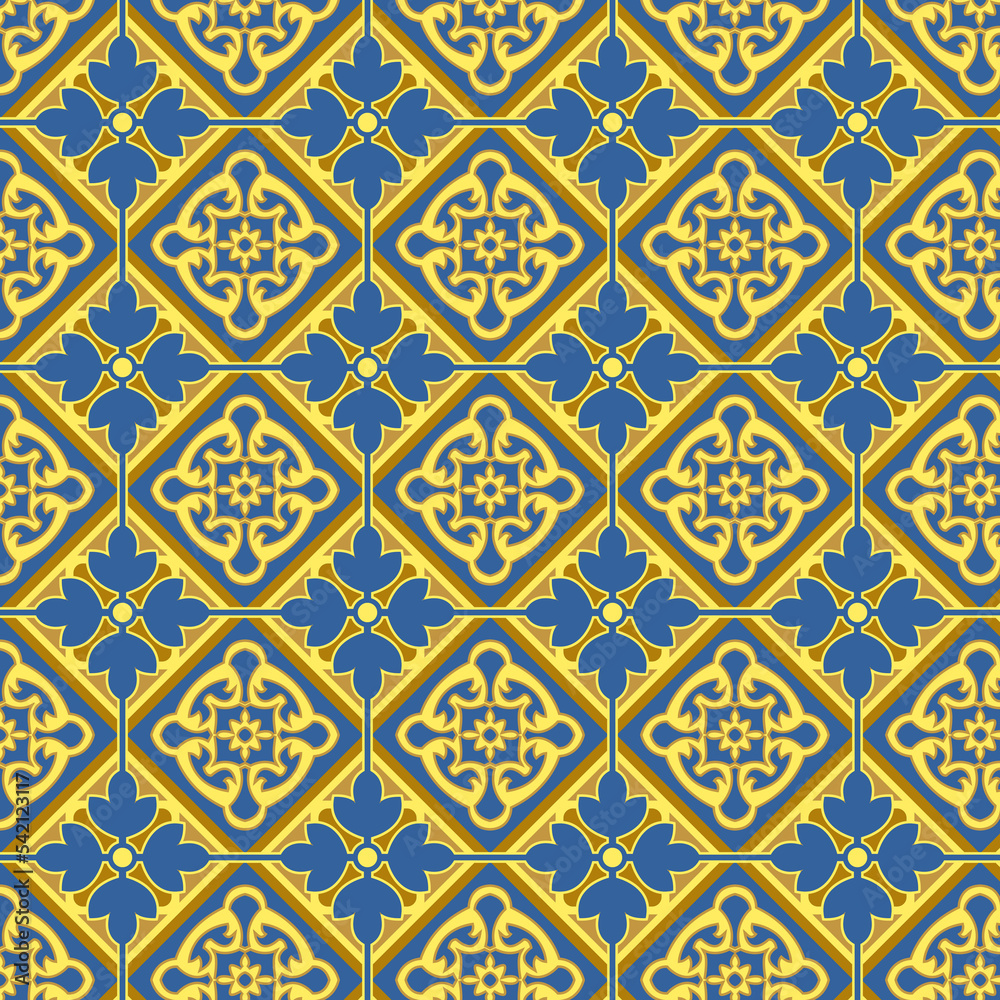 Obraz premium Seamless background image of golden yellow line blue cross flower