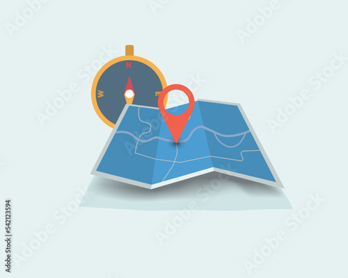 Global navigation concept with compass and city map illustration