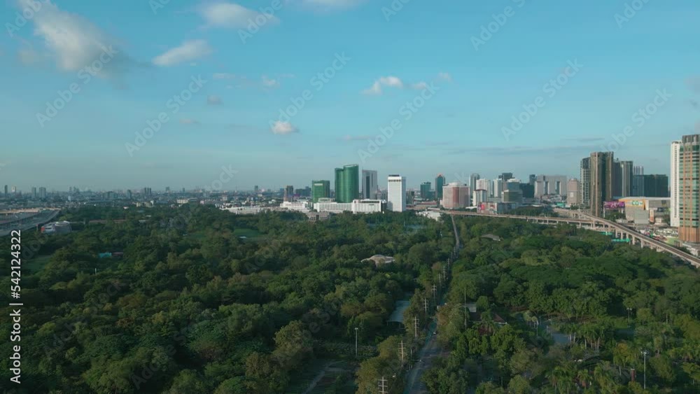 Aerial view city public park with Chatuchak weekend market and city office building Bangkok Thailand Aerial view city public park with Chatuchak weekend market and city office building Bangkok Thailand
