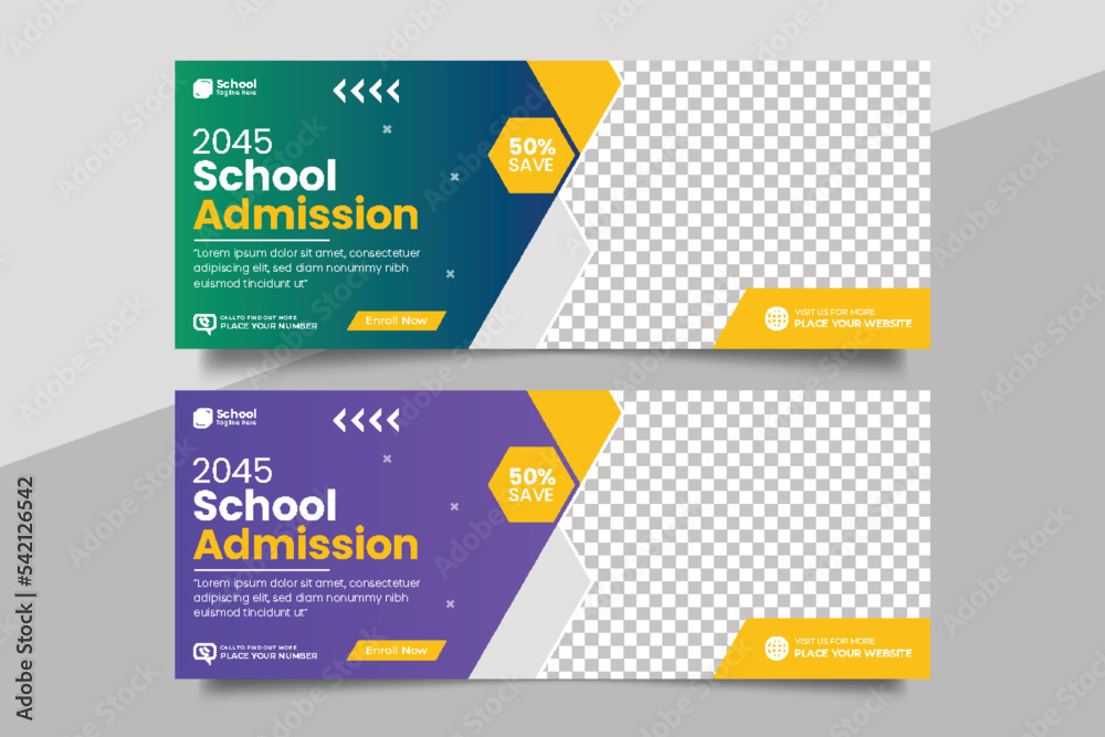 School education admission social media cover post web banner  & back to school banner and web banner