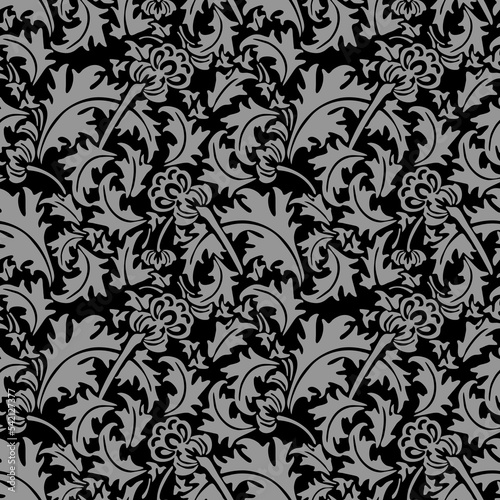 Seamless background image of vintage garden spiral leaf flower plant.