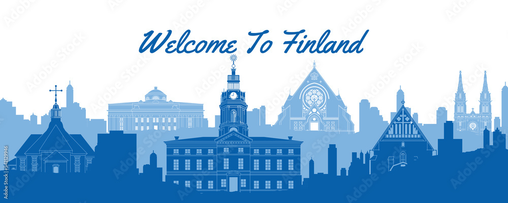 Finland famous landmarks by silhouette style