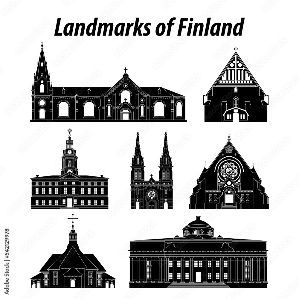 set of Finland famous landmarks by silhouette style,vector illustration