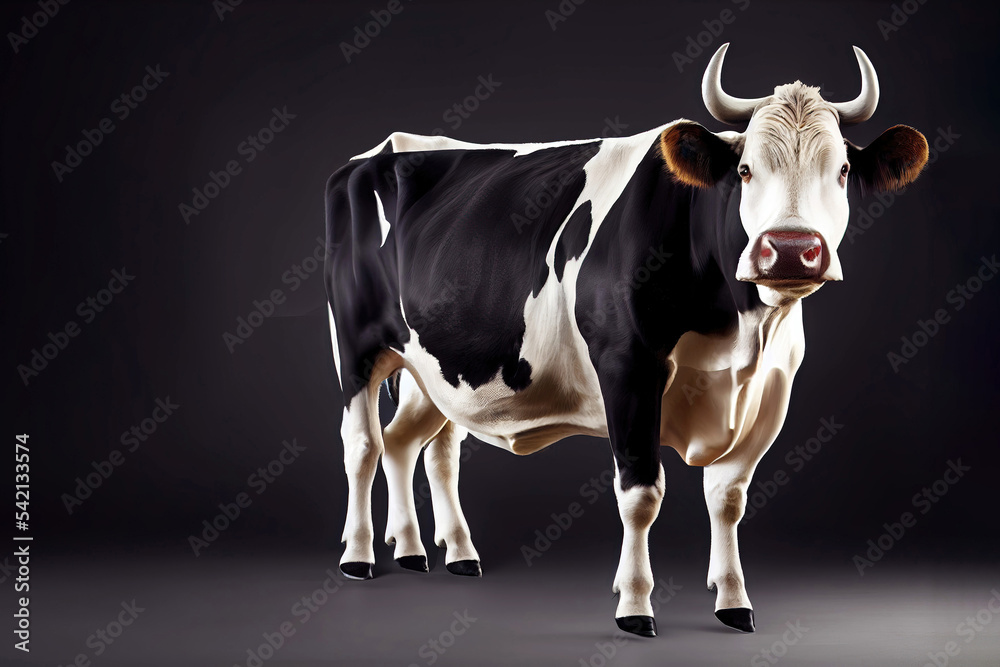 Black and white cow with five legs as genetic engineering concept