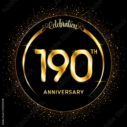 190th Anniversary. Perfect logo design to celebrate Anniversary with gold color ring, For greeting card, invitation card, flyer, banner, poster, vector illustration