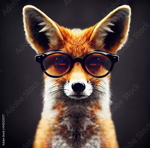 Fotografie, Obraz Portrait of a fox wearing glasses as animal illustration