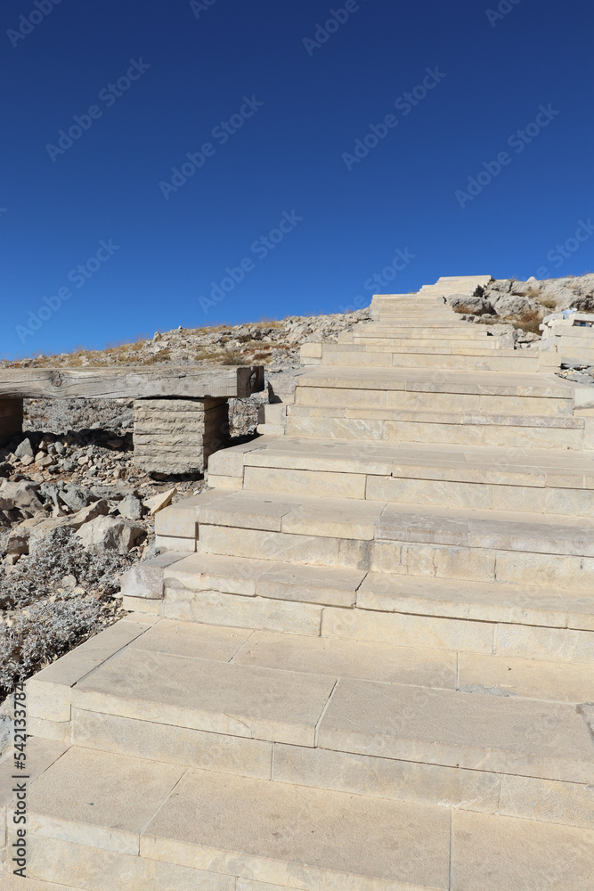 stairs for climbing Nemrüt Dag Mountain in Adiyaman, Turkey. High quality photo