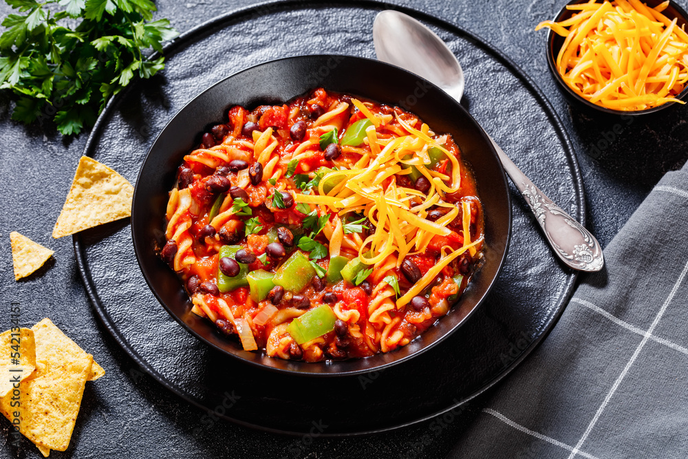 Black Bean Soup with spiral pasta and vegetables Black Bean Soup with spiral pasta and vegetables