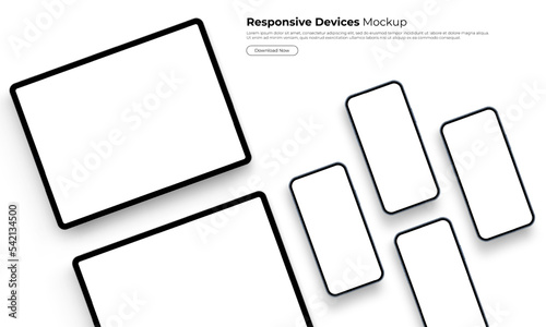Tablet Computer and Smartphone Mockup With Space for Text. Blank Concept for Mobile App Design, Isolated on White Background. Vector Illustration