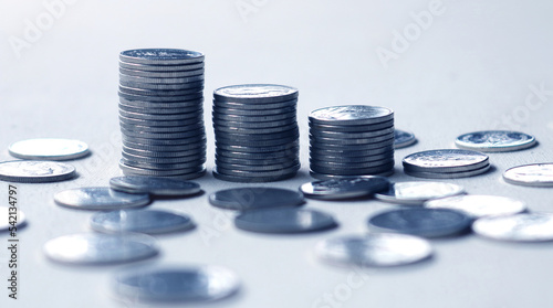 Coin stacks on white background. Investment concept. Coin stack growing business.