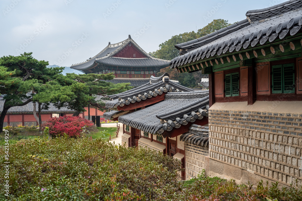 Changdeokgung royal palace of the Joseon dynasty in Autumn in Seoul South Korea