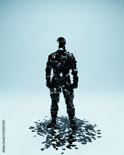 Man Mental Health Abstract Psychological Breakdown Fragile Personality Broken Black Glass Pieces 3d illustration render