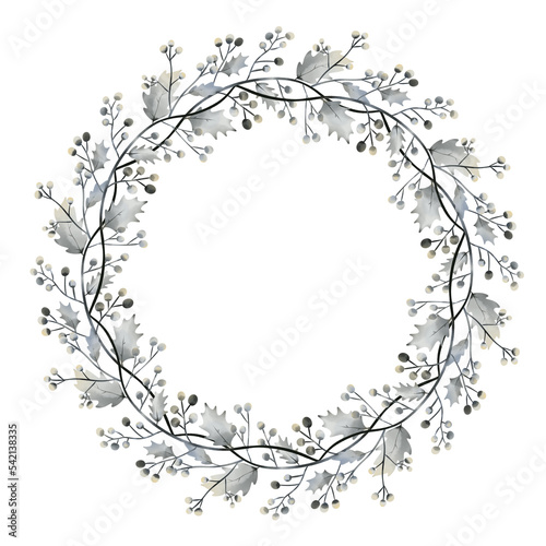 Watercolor Christmas trees, wreaths on white background. © kraifreedom