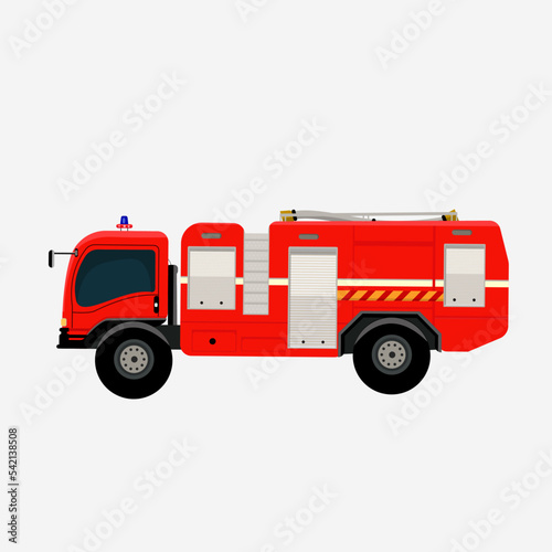 Fire truck. Fire engine. Emergency fire vehicle template. Red transportation for firefighting or fire extinguishing design element in flat design style