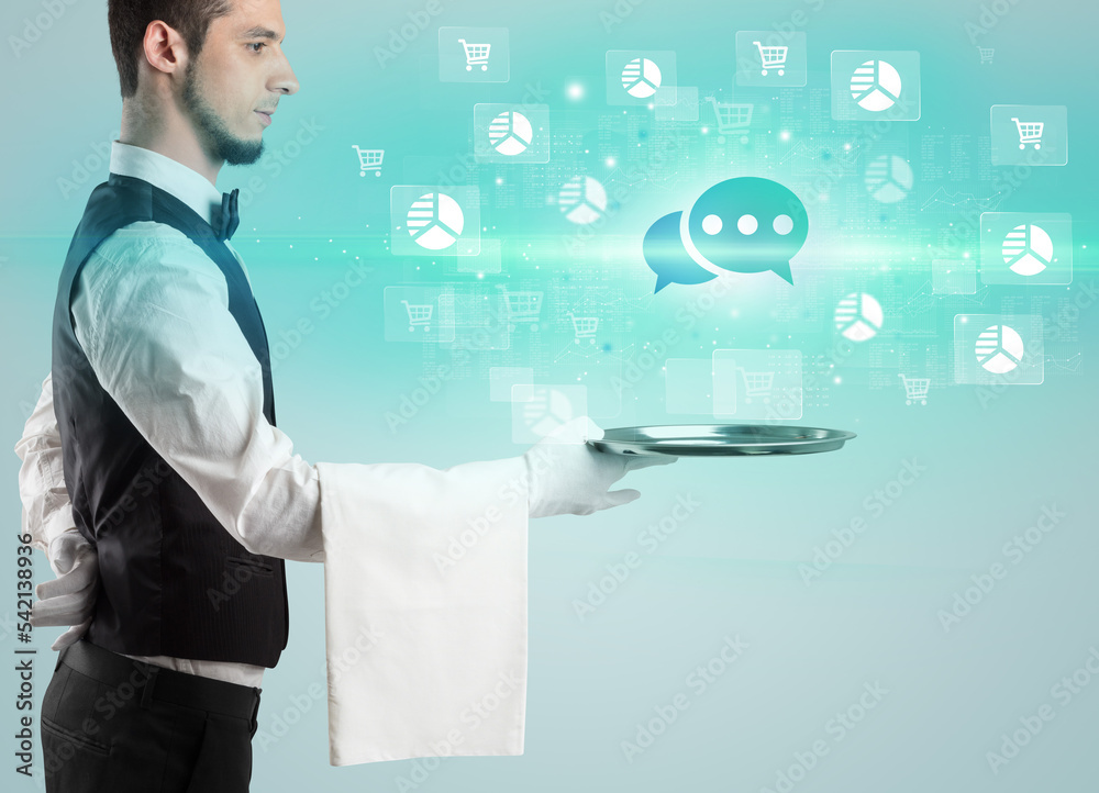 Waiter serving business idea concept Waiter serving business idea concept