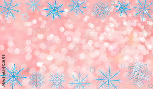 beautiful winter background with blue snowflakes on a shiny background